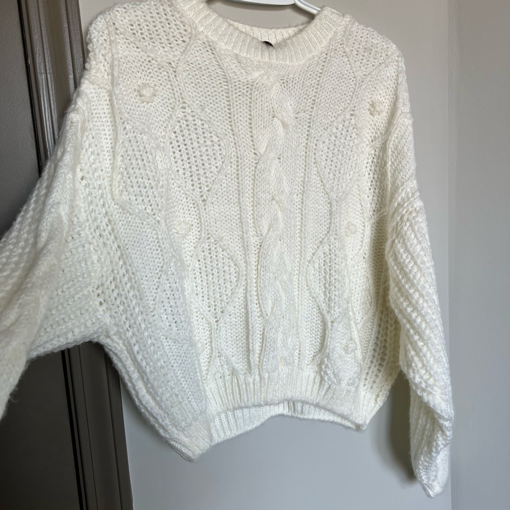 Miss Selfridge Womens Ivory Cable Bobble Knitted Jumper Sweater Pullover
